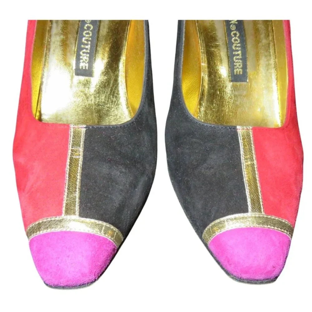 Anne Klein Couture Italian Suede Leather Color block pumps size 6